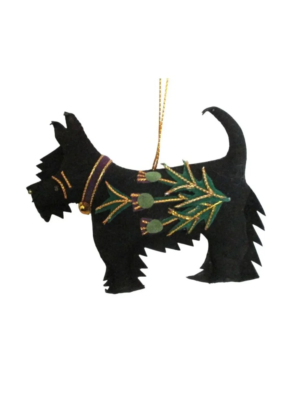 Scottie Scottish Terrier Dog Christmas Ornament With Embroidered Thistle